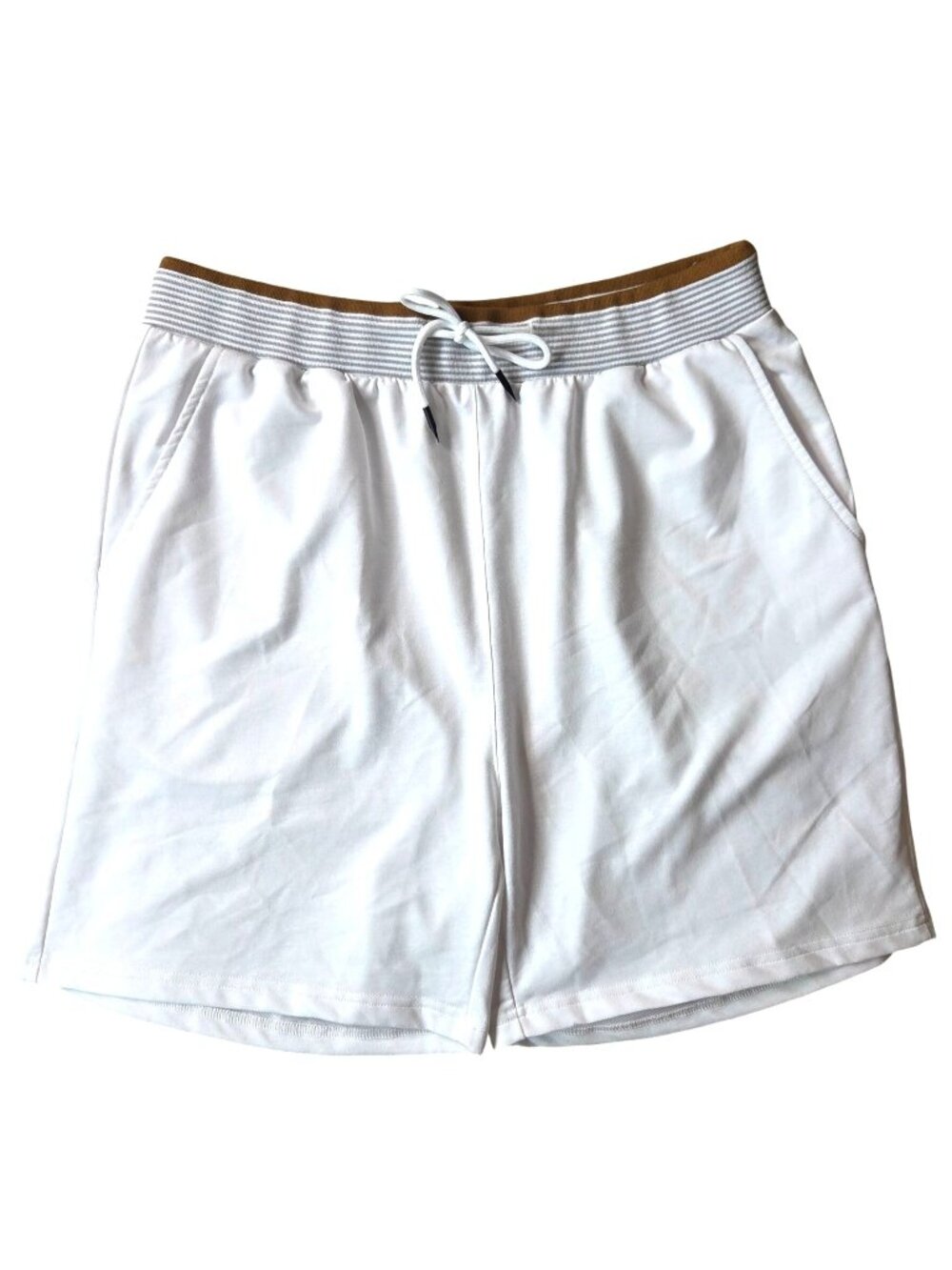 Shein Mens White Elastic Waist Drawstring Shorts XL Casual Summer Wear